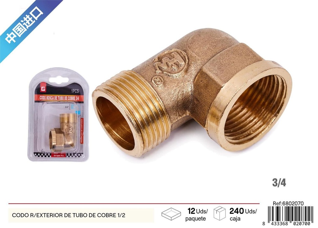 Codo R/exterior de tubo de cobre 1/2 - Fontanería y conexiones de tubo