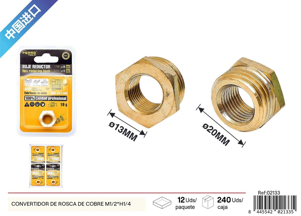Conversor de rosca de cobre M1/2*H1/4 - Accesorios de fontanería