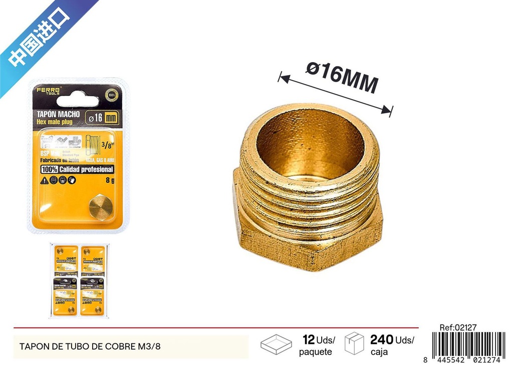 Tapon de tubo de cobre M3/8 - Accesorios de fontanería