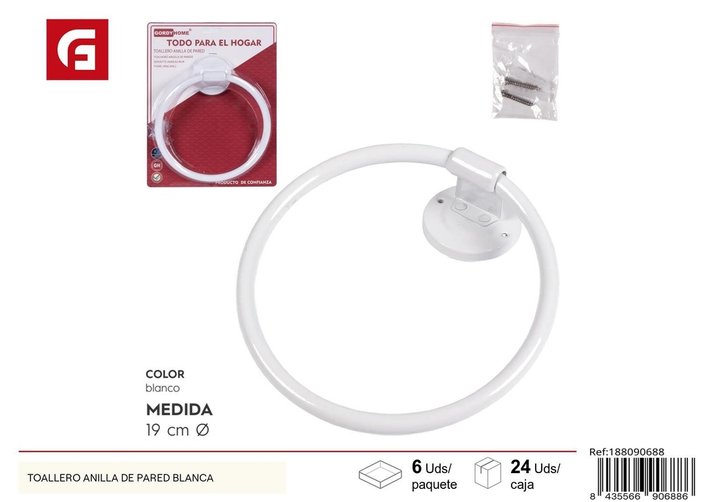 Toallero anilla de pared blanca - Accesorios de baño y organización