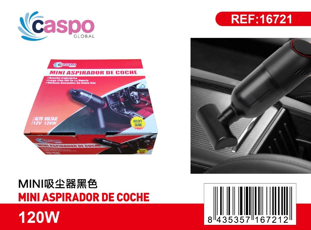  Aspirador de coche mini inalámbrico 120w negro - Limpieza para automóviles