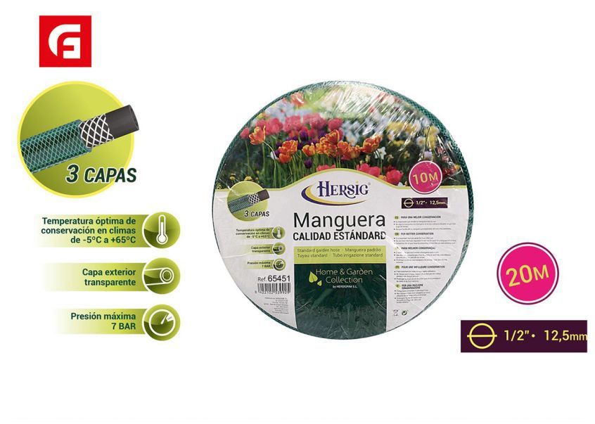 Manguera calidad básica 20m diámetro 1/2" - Accesorios de jardín y mangueras de riego