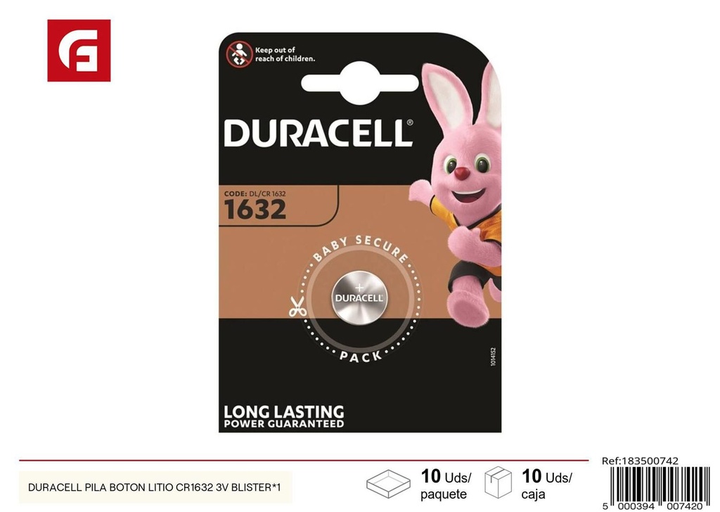 Pila botón de litio Duracell CR1632 3V - Electrónica