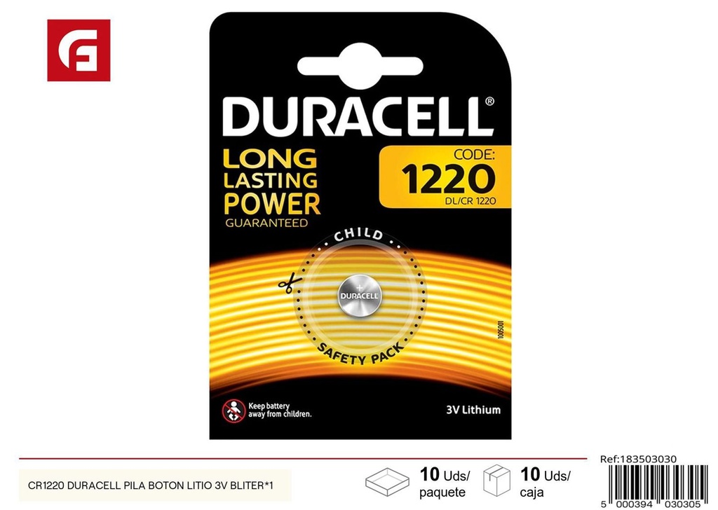 Pila botón de litio Duracell CR1220 3V - Electrónica