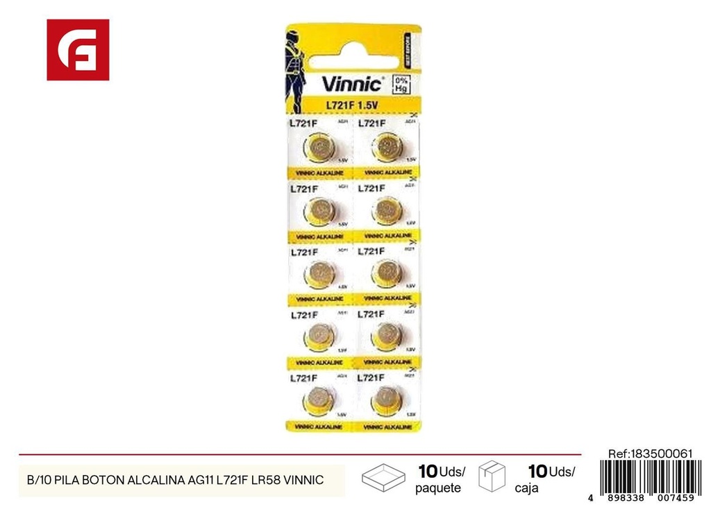 Batería de botón B/10 Alcalina AG11 L721F LR58 - Electrónica