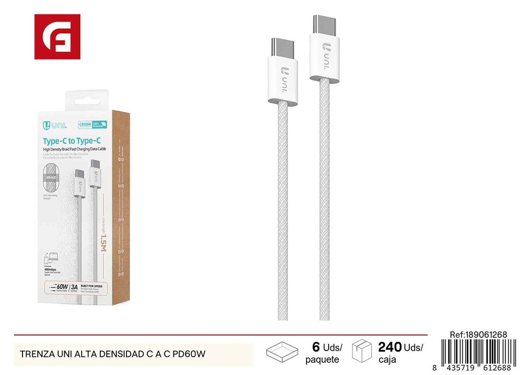  Cable de carga C-C 60W trenza alta densidad C-C PD60W - Cargadores para dispositivos