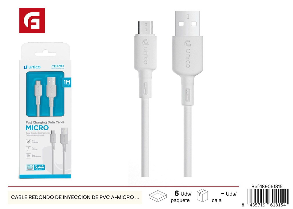  Cable redondo de inyección PVC A-micro 3.4A - Cargadores y cables universales