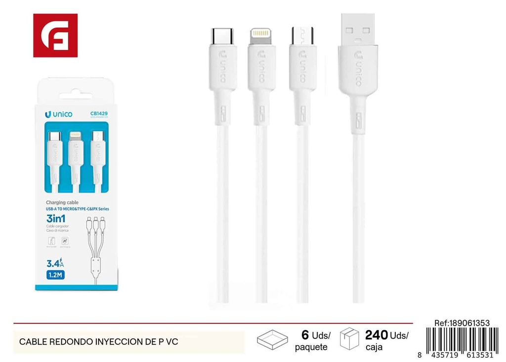  Cable de carga A-Micro-C-L redondo inyección PVC - Cargadores para dispositivos móviles