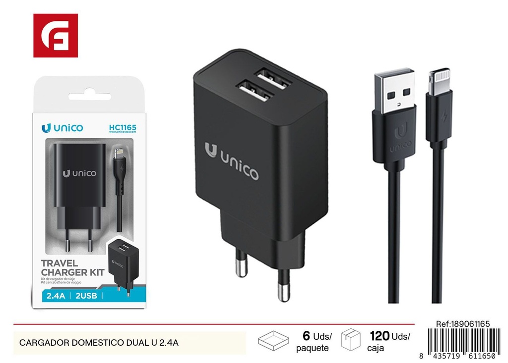  Cargador doméstico dual U 2.4A - Cargadores para hogar y teléfonos