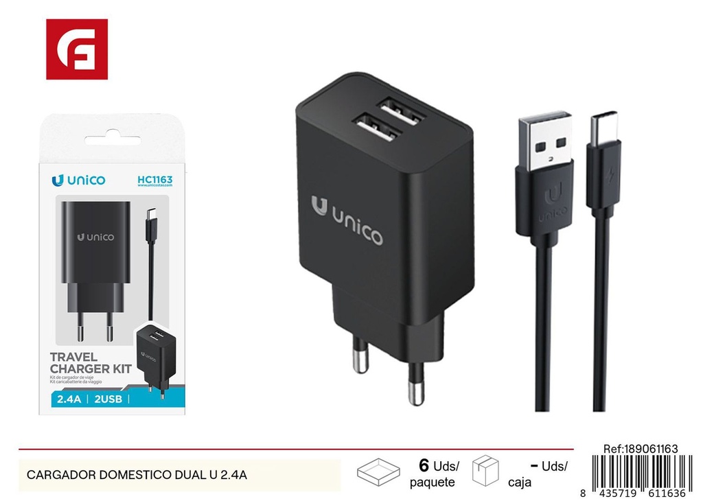  Cargador doméstico dual U 2.4A - Cargadores y adaptadores para móviles