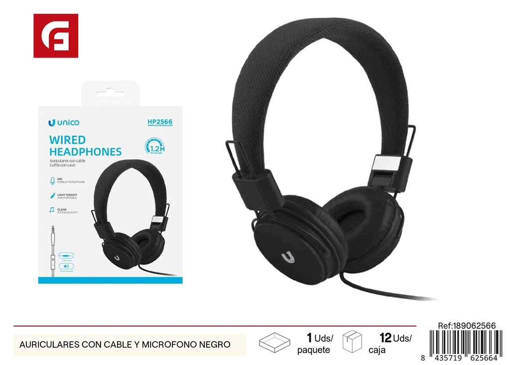  Auriculares con cable y micrófono negro - Auriculares electrónicos