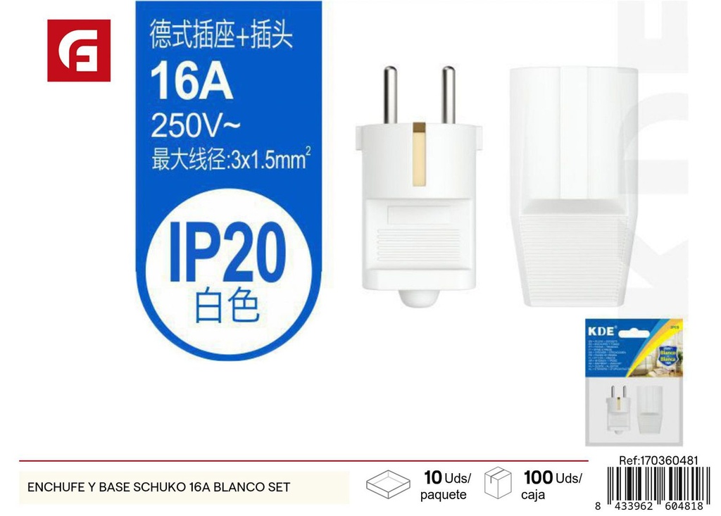 Enchufe y base Schuko 16A blanco set - Electricidad