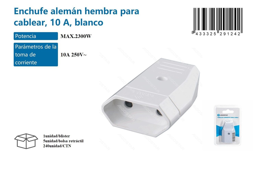 Enchufe wirable socket 10A VED flat W - Adaptadores eléctricos