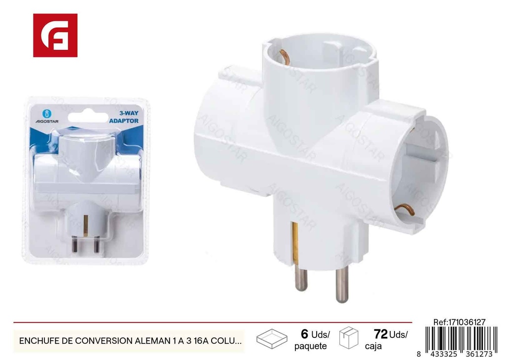 Adaptador de conversión alemán 1 a 3 16A - Accesorios eléctricos para enchufes