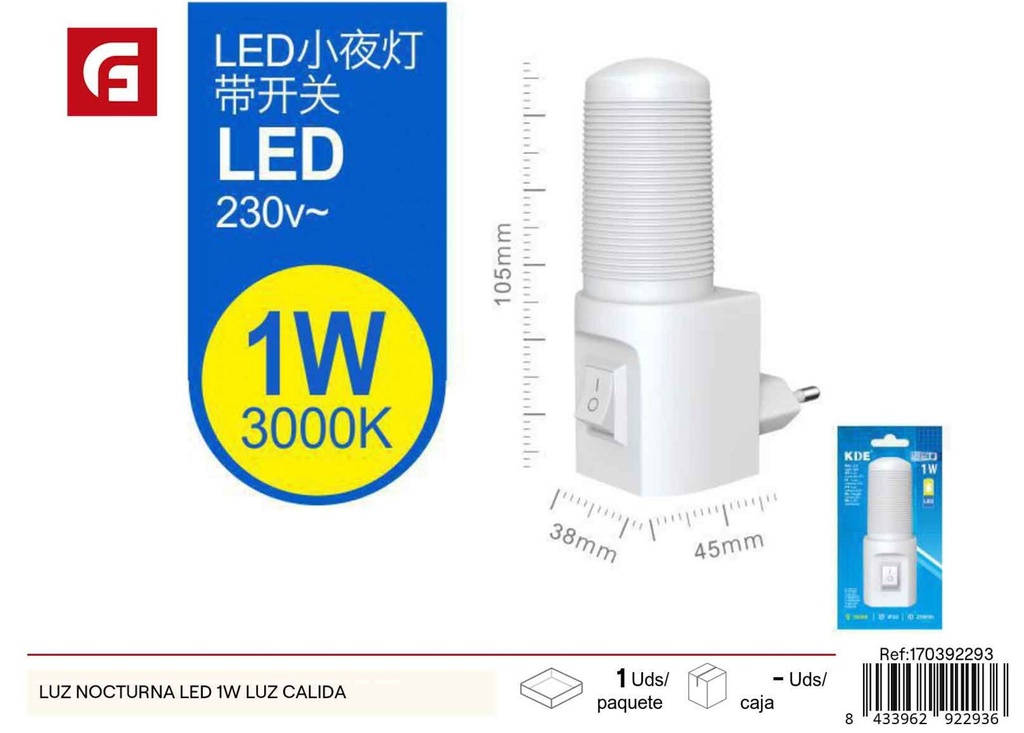 Luz nocturna LED 1W cálida - Iluminación 