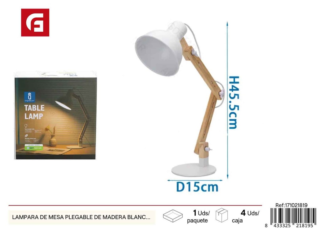 Lámpara de mesa plegable de madera blanca E27 max 40W - Iluminación