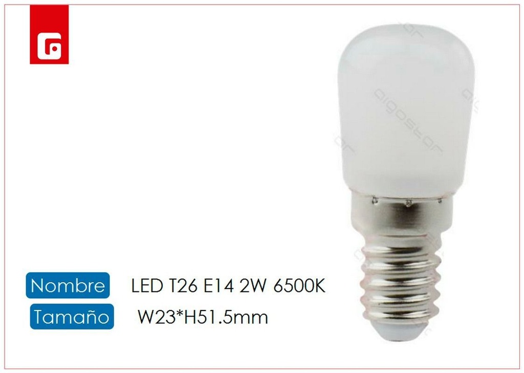  Bombilla LED T26 E14 2W 6500K - Iluminación eficiente y bombillas LED