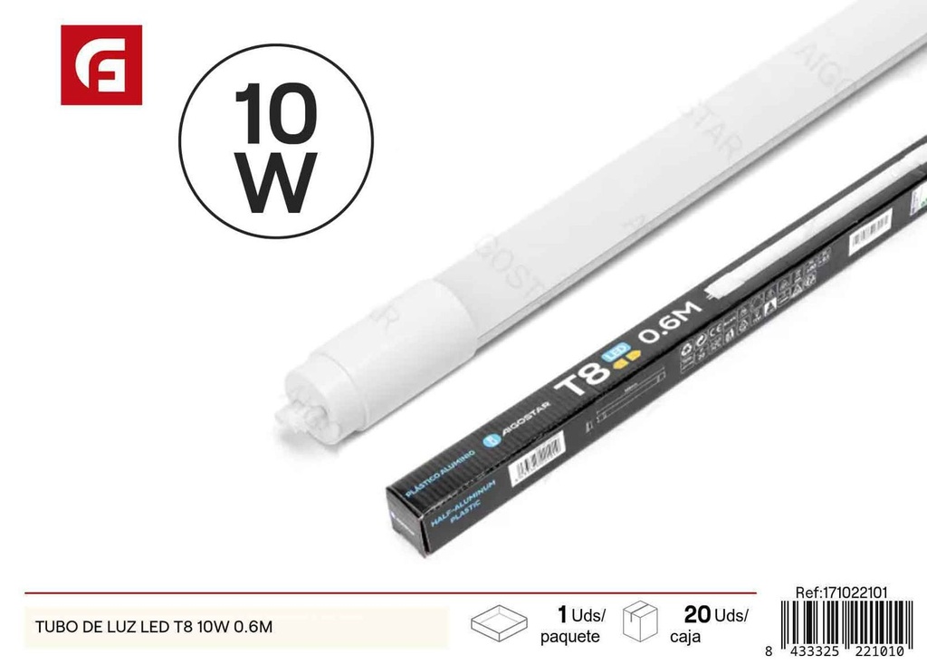 Tubo de luz LED T8 10W 0.6M - Iluminación eficiente para interiores