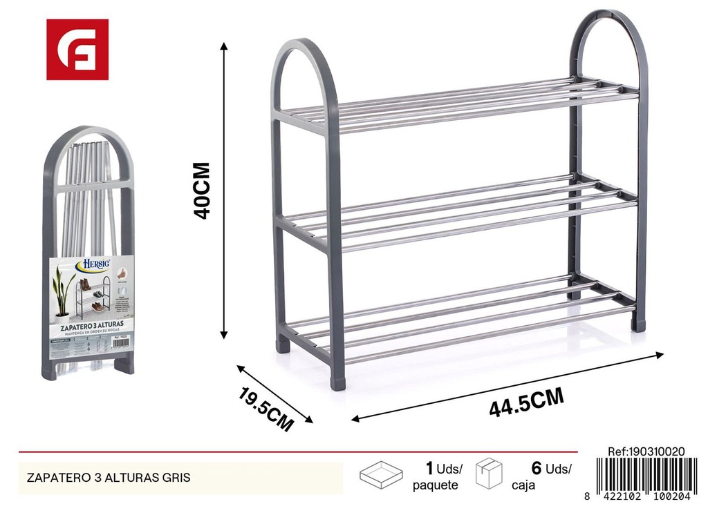 Zapatero de 3 alturas gris - Muebles y organización