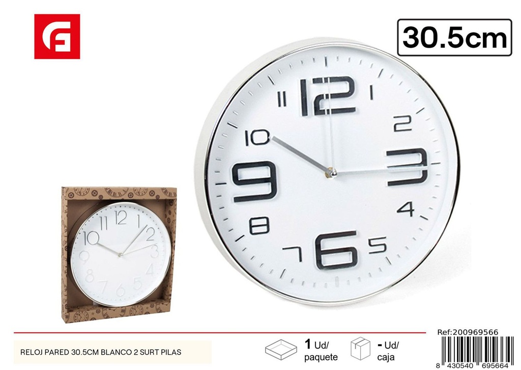 Reloj de pared blanco 30.5cm - Decoración del hogar