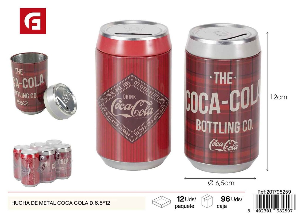 Hucha de metal Coca Cola 6.5x12 - Ahorro de metal con diseño temático