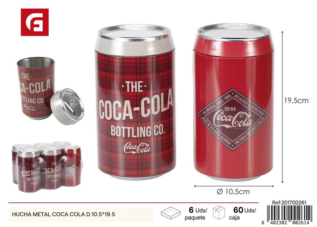 Hucha de metal Coca Cola 10.5x19.5 - Ahorro y colección temática