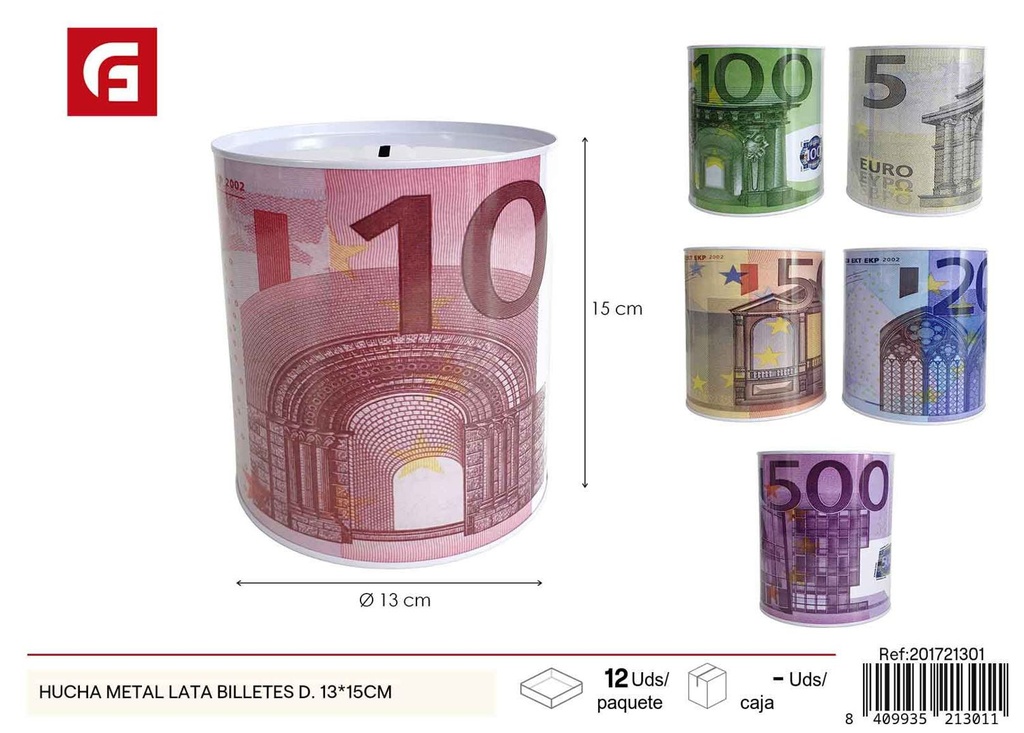 Hucha de metal de billetes 13x15cm - Decoración del hogar