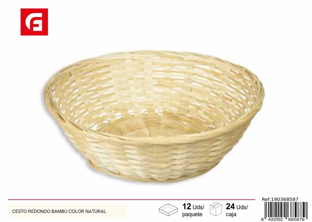 Cesto redondo bambú color natural - Decoración del hogar