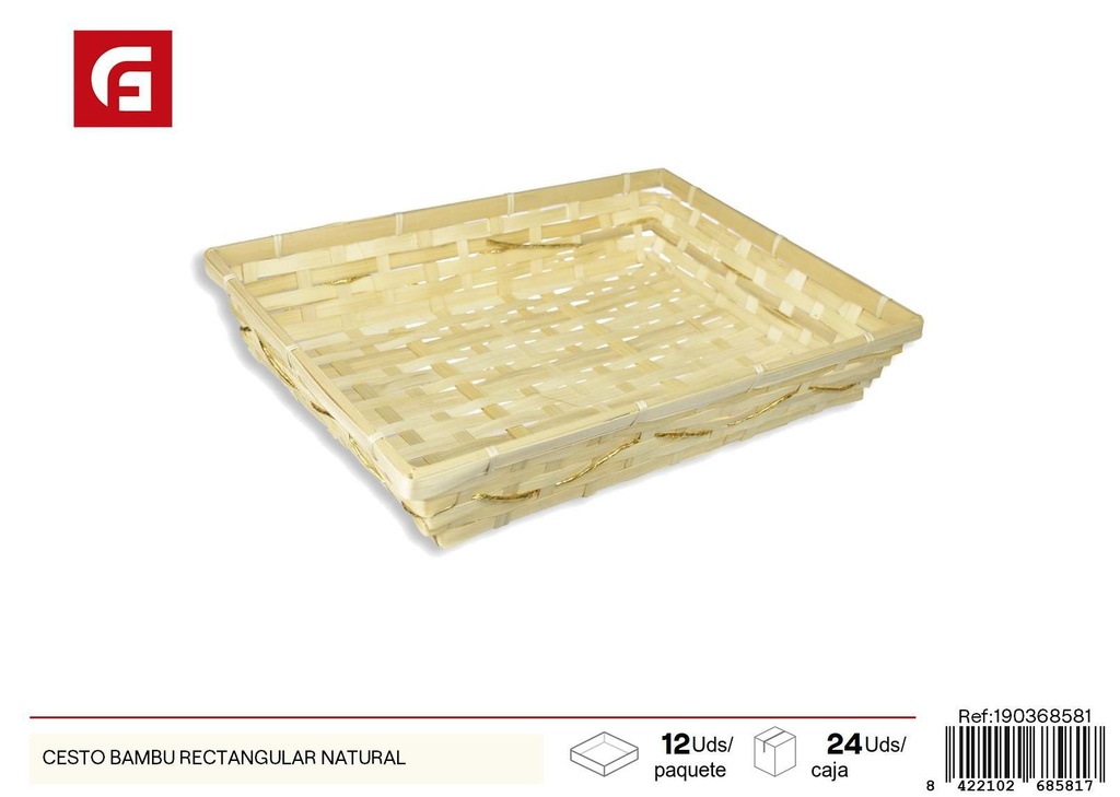 Cesto bambú rectangular natural - Almacenamiento decorativo