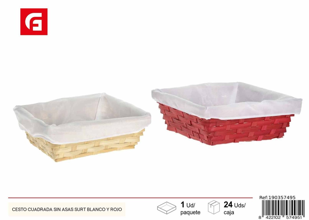 Cesto cuadrada sin asas surtido blanco y rojo - Cestas decorativas para el hogar
