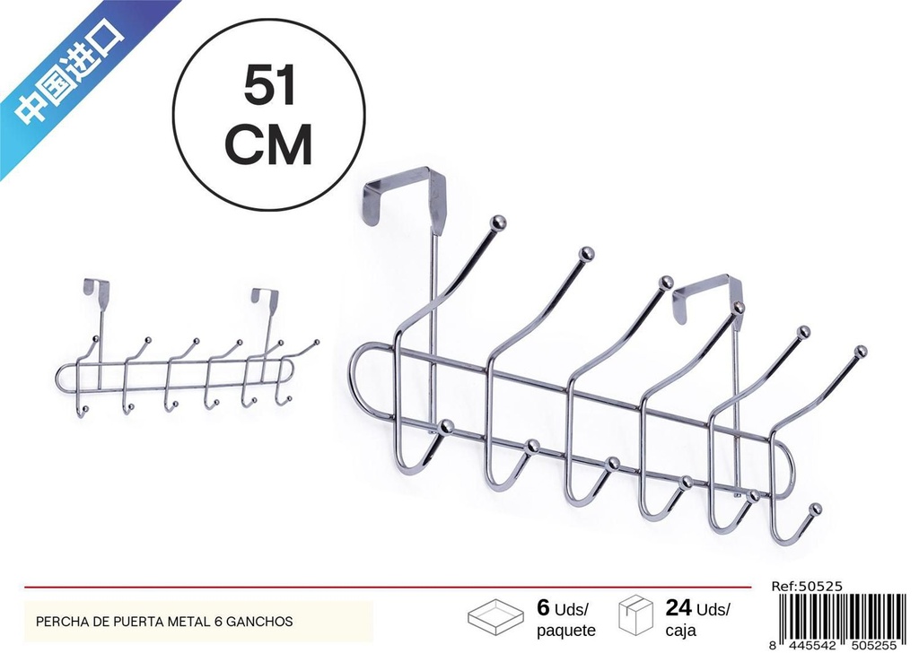 Percha de puerta de metal 6 ganchos - Percheros y organización