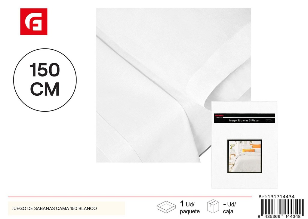  Juego de sábanas cama 150 blanco - Ropa de cama para hogar