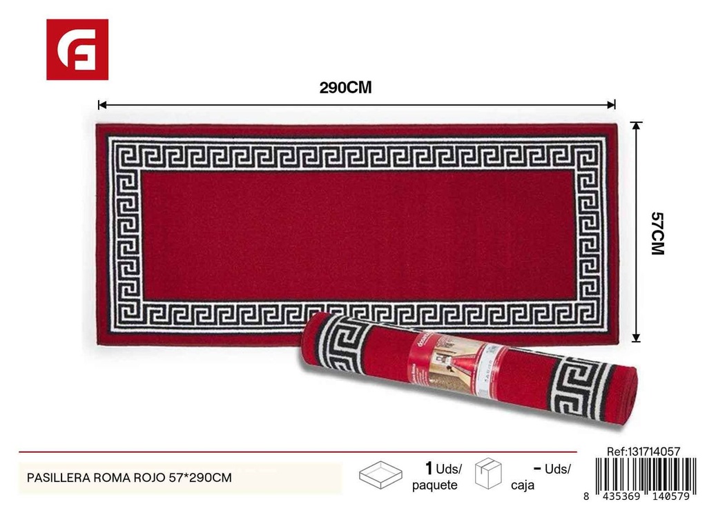  Pasillera Roma rojo 57x290cm - Alfombra decorativa de pasillo