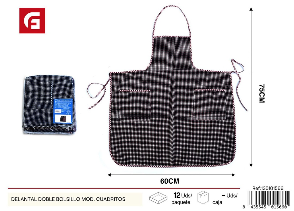 Delantal doble bolsillo modelo cuadritos - Textil de hogar