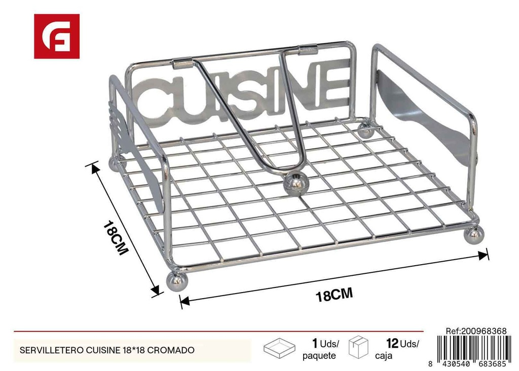 Servilletero Cuisine 18x18 cromado - Organización de mesas y cocina