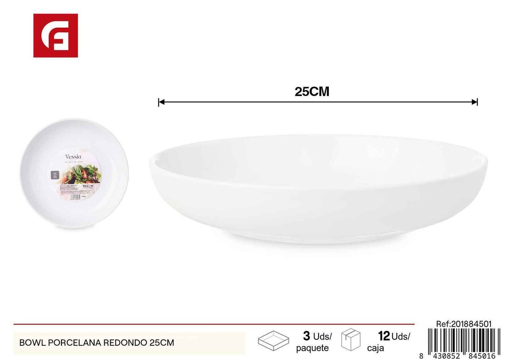  Bol redondo de porcelana 25cm - Accesorios de mesa y cocina