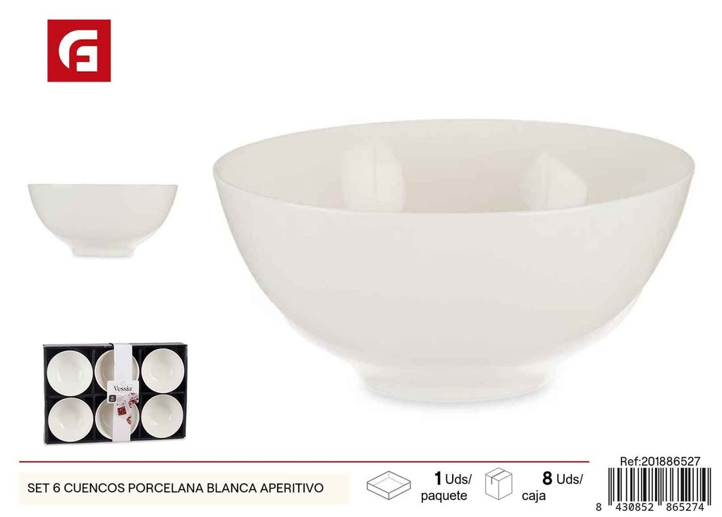  Set de 6 cuencos de porcelana blanca de aperitivo - Juegos de vajilla y cuencos