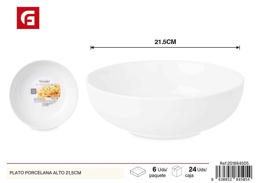 Plato de porcelana alto 21.5 cm - Vajilla