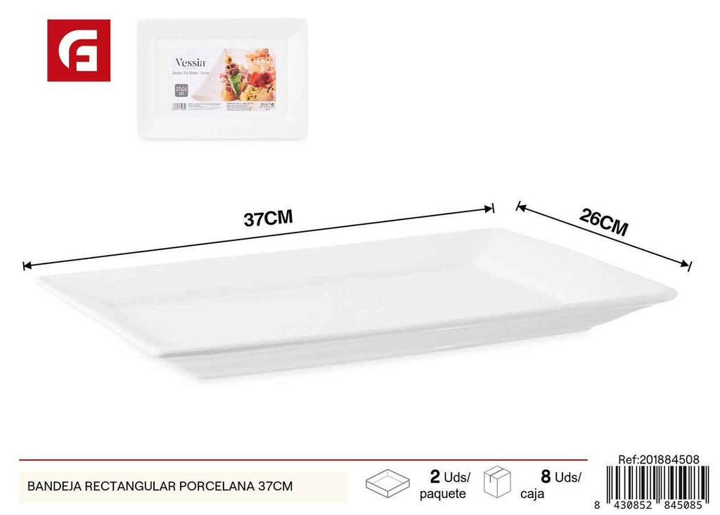 Bandeja rectangular de porcelana 37 cm - Utensilios de cocina