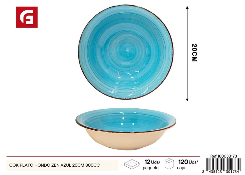 Plato hondo Zen azul 20cm 800cc - Vajilla de cerámica