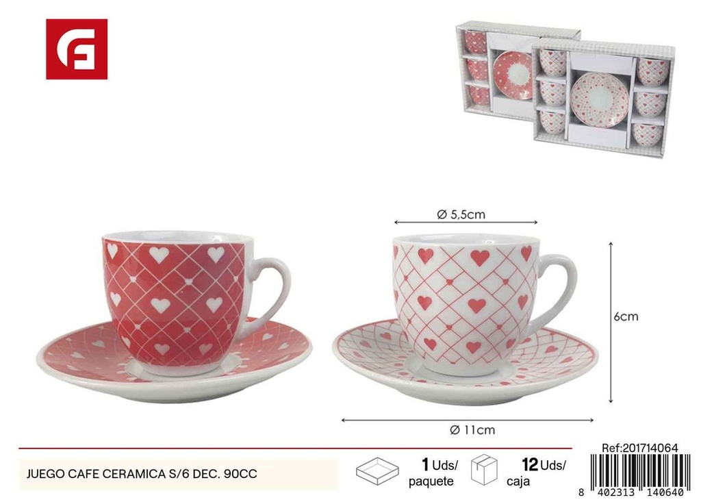 Juego de café cerámica S/6 90cc - Vajilla decorativa