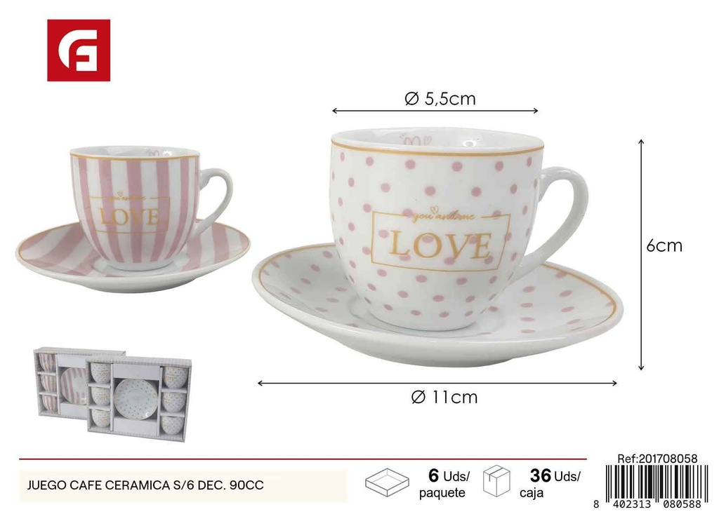 Juego de café cerámica decorativa 90 ml 6 piezas - Tazas y accesorios de café