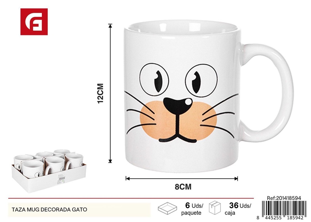 Taza decorativa de cerámica con diseño de gato - Vaso para café