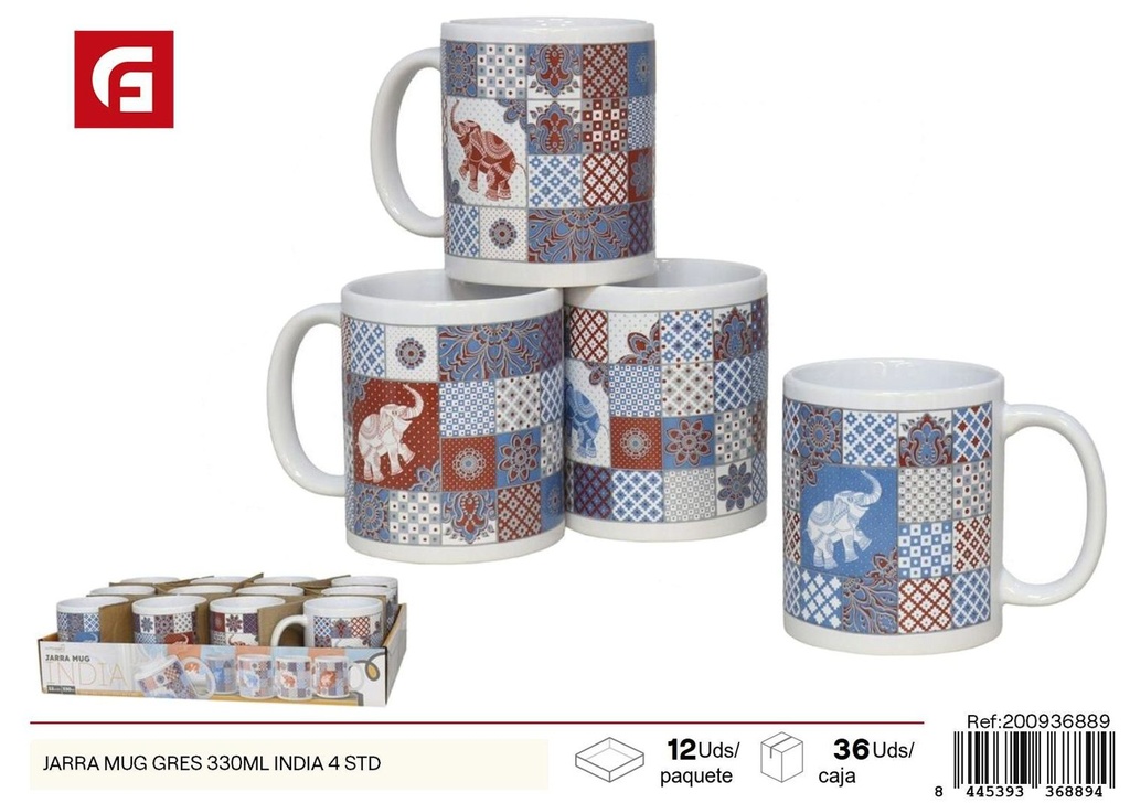 Jarra Mug de gres 330ml India 4 std - Artículos de cerámica