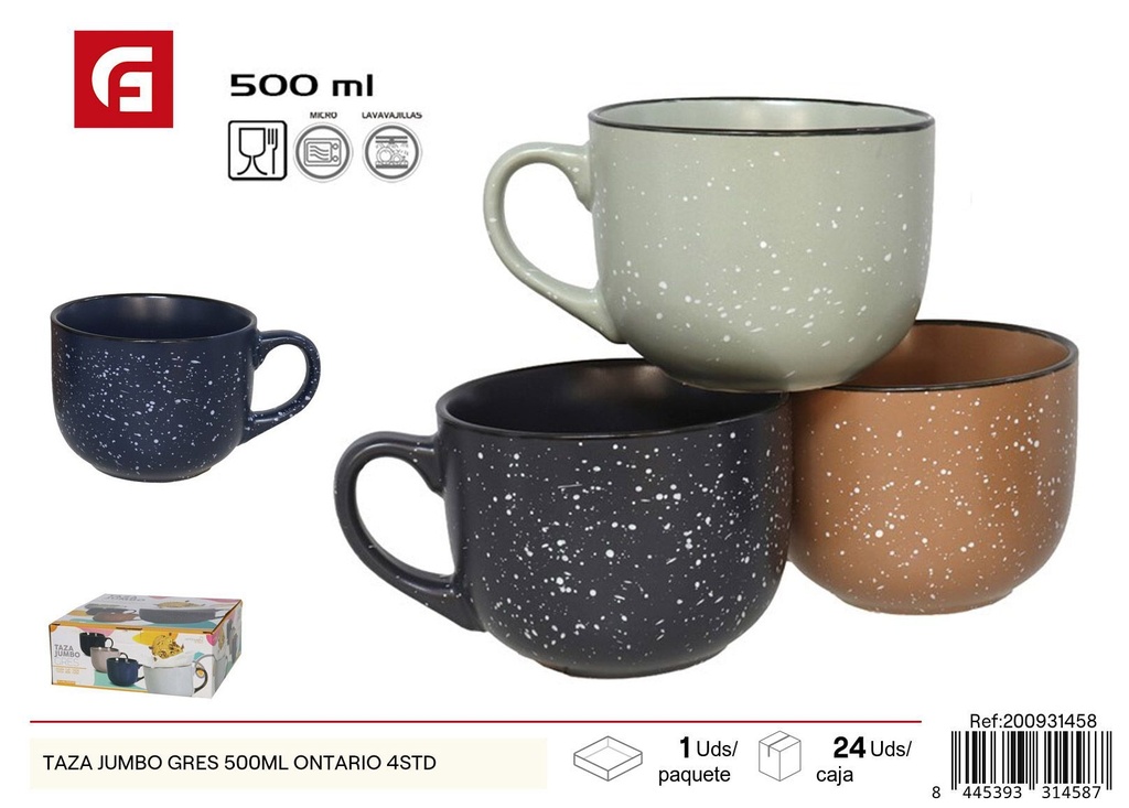 Taza Jumbo gres 500 ml Ontario surtido - Tazas de café y bebidas