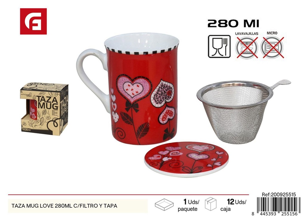 Taza Mug Love 280ml con filtro y tapa - Cerámica y vajilla