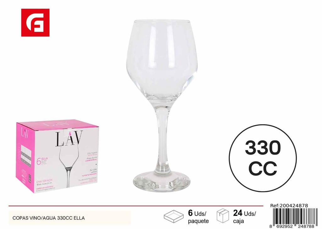 Copa de vidrio para vino/agua 330cc - Copas de cristal duraderas