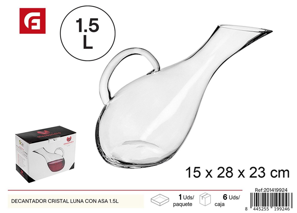 Decantador de cristal Luna con asa 1.5L - Accesorios para servir bebidas