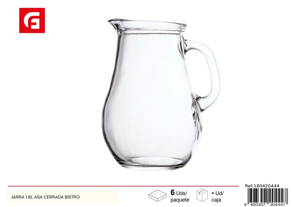 Jarra de cristal de 1.8L con asa cerrada - Utensilios de cocina