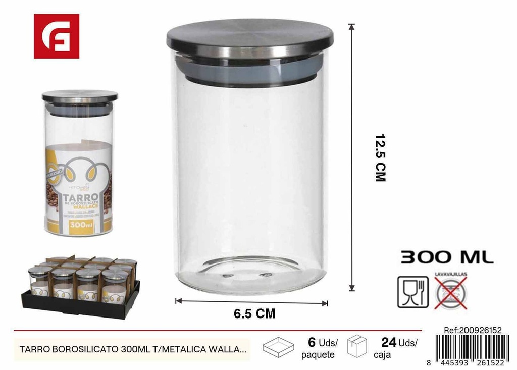 Tarro borosilicato 300ml tapa metálica Wallace - Botes y tarros de vidrio